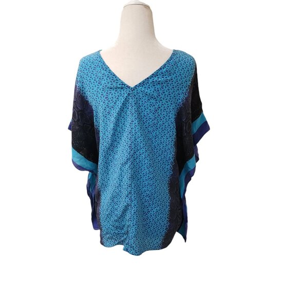 Guess Top Women's Large Blue Green Animal Cheetah Alligator Print Flowy Light - Picture 2 of 9